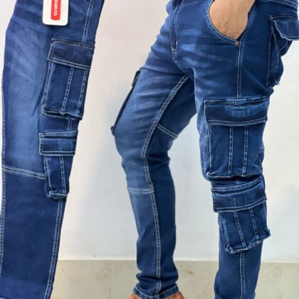 7-Pocket Denim Cargo Deep Blue Pants by Rookies Jeans Co.